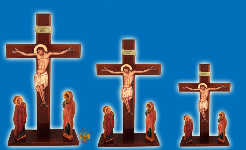 Cross Orthodox Wooden Crucifixion Golgotha with Theotokos and Saint John the Evangelist Lipiteron